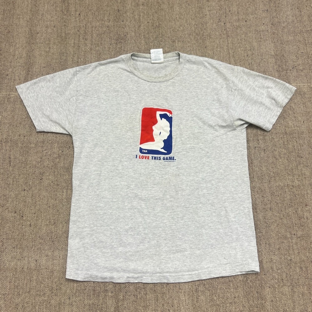 Vintage TNA I Love This Game Shirt Mens Large Gray 1990s